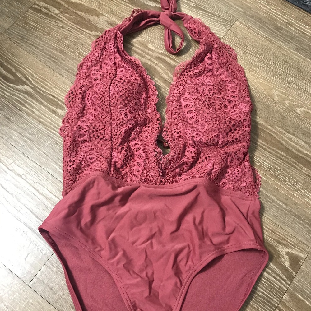 Target Lace Deep Neck One Piece Swimsuit